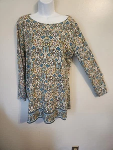 J Jill White Multicolor Floral Botanical Tunic Top Boho Sz Womens M - Picture 1 of 6