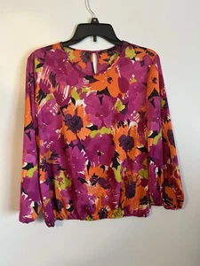 Damen Chaus Langarm Bluse Größe M. Helles Blumenmuster super Zustand - Bild 1 von 9