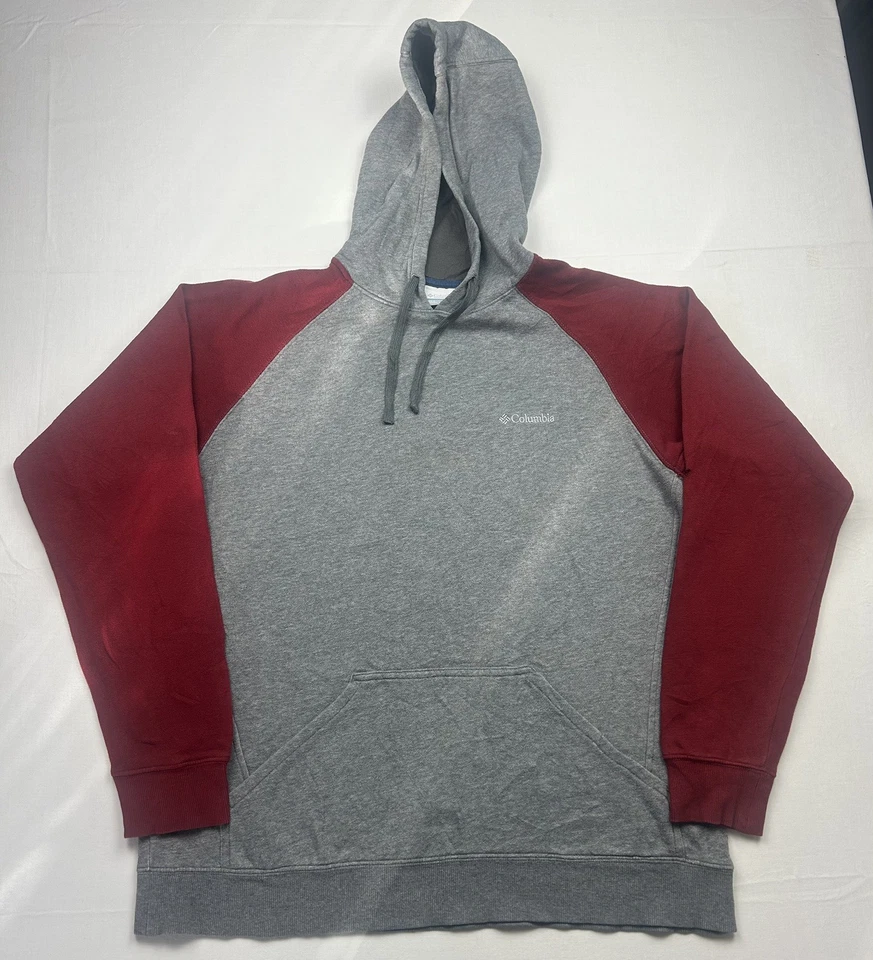 COLUMBIA Mens Hoodie Jumper Grey And Red Colourblock Cotton AT02 size Large   - Image 1 of 4