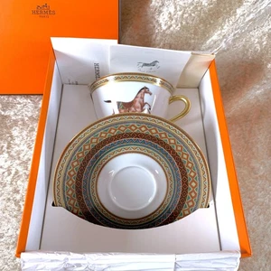 Hermes Tea Cup & Saucer Cheval d'Orient No.3 Horse Porcelain Tableware w/ Case - Picture 1 of 17