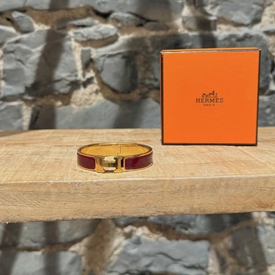 Pulsera Hermès Esmalte Borgoña GHW Clic H Foto 1 de 4