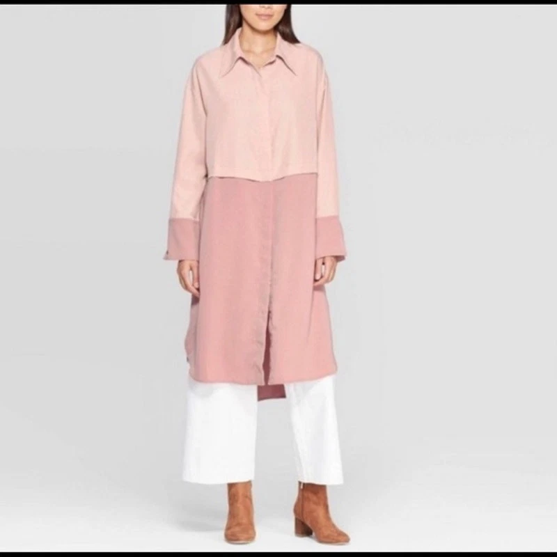 Vestido Camisa Prólogo Con Botones Dos Tonos Rosa Mediano Foto 1 de 4