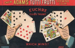 1895 Adam s Tutti Frutti Kaugummi Euchre viktorianische Anzeige Sammelkarte Spielkarte - Bild 1 von 2