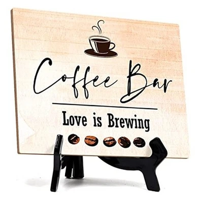 Cafetera. Letrero de mesa Love is Brewing con soporte para caballete, paquete de 1 de 6" x 8" Foto 1 de 4