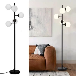 Lighting Contemporary Standing Light 5-Light Frosted White Glass Globe Floor ... - Picture 1 of 8