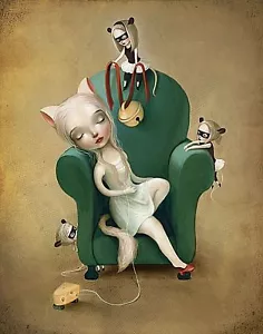 STAMPA ARTISTICA FANTASIA Belling the Cat Meluseena Lisa Falzon - Foto 1 di 1