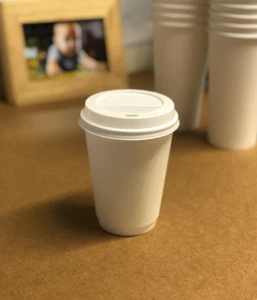 100 x Paper Cups White Kraft Cups Double Wall Paper Cups For Hot Drinks And Lids - Picture 1 of 7