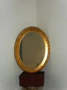 SPECCHIO SPECCHIERA OVALE DA PARETE IN LEGNO FOGLIA ORO ENTRATINA SOGGIORNO - Imagen 1 de 1