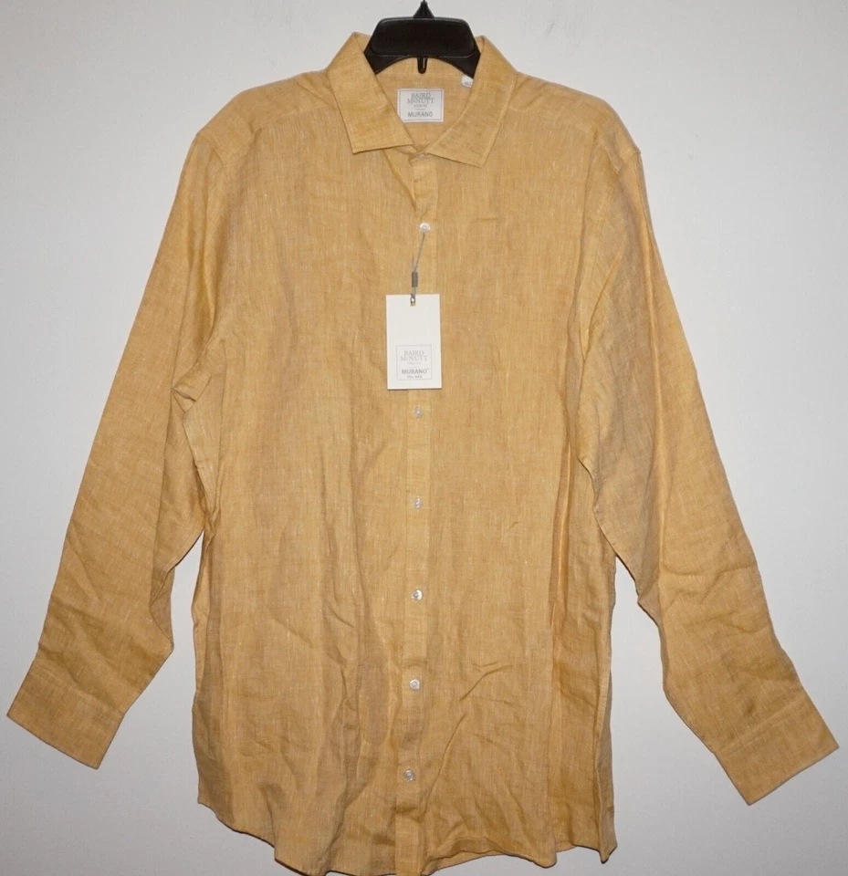 Camisa Murano Baird McNutt Lino Manga Larga ALTA 3XT Dorada Sólida Nueva Con Etiquetas Foto 1 de 1