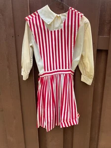 Vintage KFC Employee Uniform 60s Pinafore Striped Dress Blouse Peter Pan Collar - Picture 1 of 21