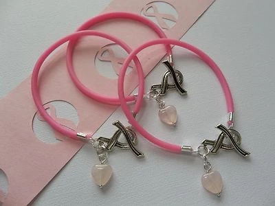 3 BREAST CANCER AWARENESS BRACELETS WITH RIBBON TOGGLE CLASP - Image 1 of 4