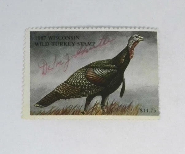 1987 Wisconsin DNR Wild Turkey Hunting License Stamp...Free Shipping! - Image 1 of 1