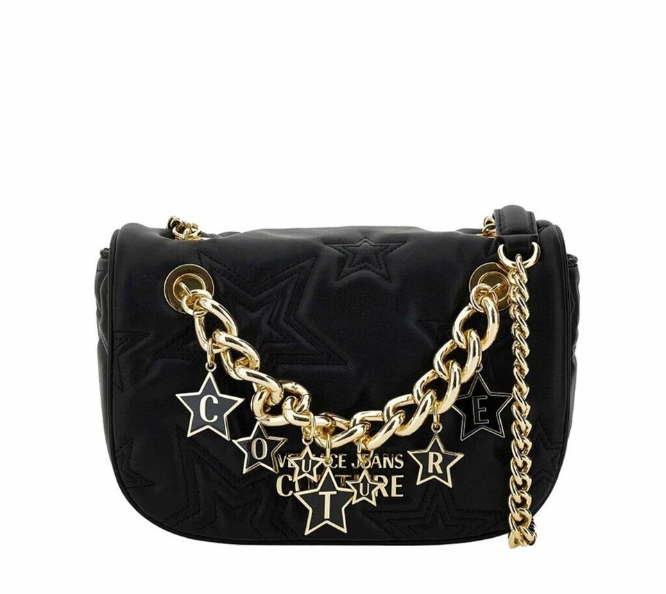 Versace Jeans Stars Couture Umhängetasche Schwarz Gesteppt Kettenriemen Neu - Bild 1 von 4