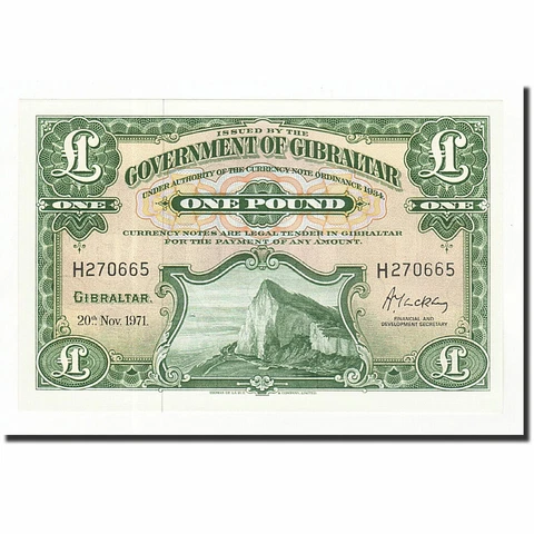 [#164302] Banknote, Gibraltar, 1 Pound, 1958-75, 1971-11-20, KM:18b, UNC Cover