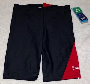 SPEEDO Revolve Splice PowerFlex Swim Jammer Male Shorts Black Red Boys Sz 26 28 - Picture 1 of 5