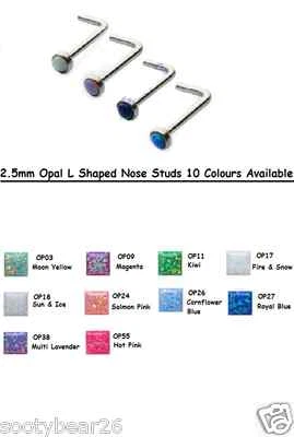 Perno de nariz ópalo en forma de L -2,5 mm ópalo - 10 colores ópalo - titanio acero inoxidable  Foto 1 de 2