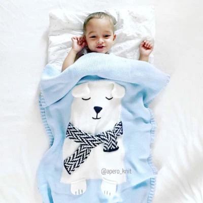  Bear Pattern Knitted Blanket for Babies Toddler Blanket Pram Throw Rug  - image 1 of 4