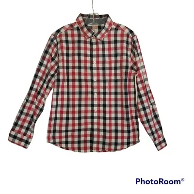 Gymboree Meninos Manga Longa 10/12 Vermelho Branco Azul Botão Xadrez - Imagem 1 de 4