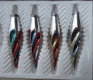 4 Vintage Glass Teardrop Swirl Twisted Color Christmas Ornament Bradford Novelty - Picture 1 of 7