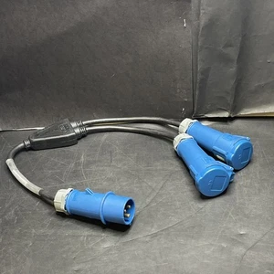 Mennekes 16Amp 240V 3 Pin Soft 2 Way Y Splitter Adaptor Cable Blue Ceeform - Picture 1 of 13