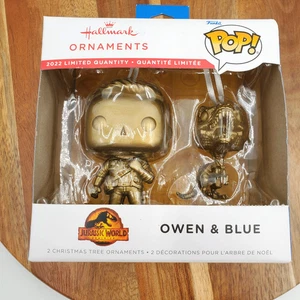 Hallmark Funko Pop Owen and Blue Jurassic World Ornament Chase Gold 2022 - Picture 1 of 4