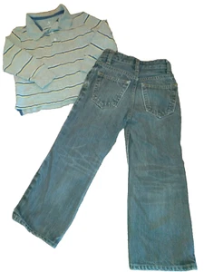 EUC! Boys Lot of 2 Gap Old Navy Gray Striped Shirt & Black Jeans Size 5T   - Picture 1 of 2