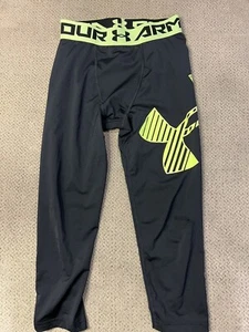 Boys Under Armour Black Neon 3/4 Running Compression Pants Tights Medium - Picture 1 of 1