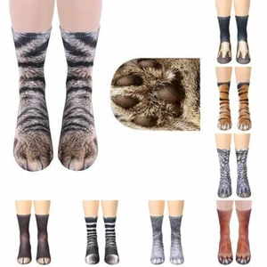 3D Animal Printed Paw Crew Socks Child Novelty Funny Leopard Zebra Ankle Socks - Picture 1 of 11