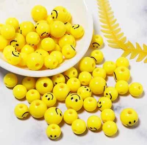 8MM/10MM Yellow Round Smiley Face Beads - Picture 1 of 2