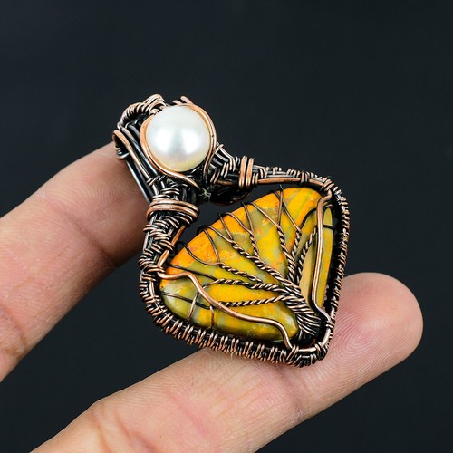 VETEMENTS Ciondolo Avvolto Filo di Rame Albero di LIfe Bumble Bee Jasper Pietra Preziosa Filo di Rame L209