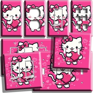 INSPIRADO LINDO GATITO GATO ROSA CORAZÓN LUZ INTERRUPTOR TOMA DE CORRIENTE PLACA DE PARED HABITACIÓN ARTE DECORACIÓN - Imagen 1 de 35