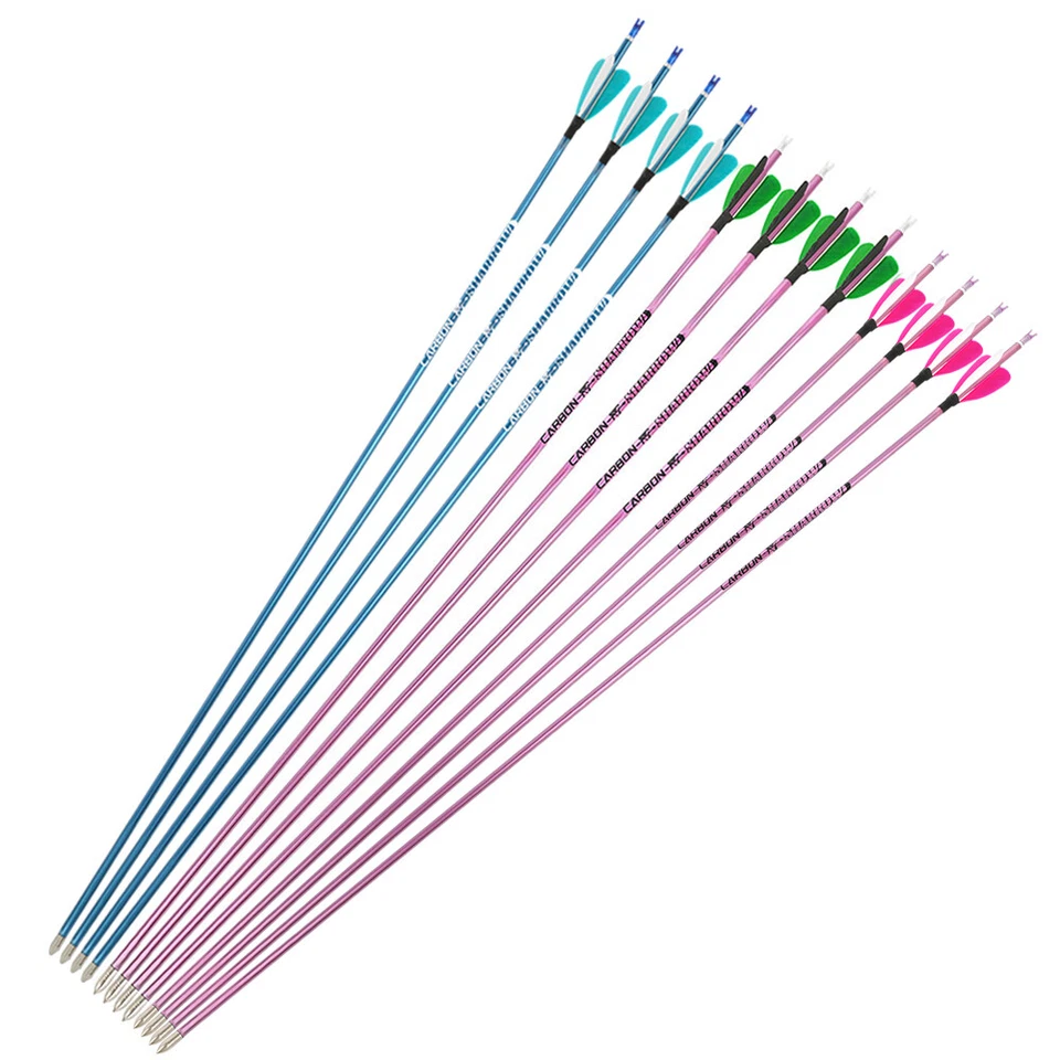 31" Pure Carbon Arrows SP400-1000 Shaft ID4.2 Feather Archery Bow Target Hunting - Image 1 of 4