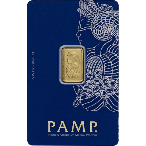 2.5 gram Gold Bar - PAMP Suisse - Fortuna - 999.9 Fine in Sealed Assay Cover