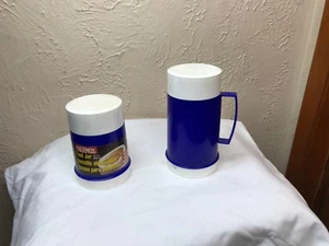 Thermos 10 oz barattolo per alimenti e bevande QT set refrigeratore thermos blu vintage - Foto 1 di 4