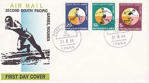 PAPUA NEUGUINEA ERSTTAGSBRIEF 1966 2ND SOUTH PACIFIC GAMES SCOTT #225-227 SPO - Bild 1 von 1