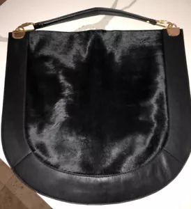 Diane von Furstenberg Women’s Moon Calf Hair/Leather Large Hobo Bag Black - Picture 1 of 9