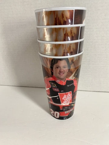 Tony Stewart #20 Home Depot 2008 Racing Toyota set of 4 Plastic Drink Cups Cover