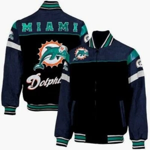 Miami Dolphins  Men’s G-III NFL Varsity Suede Leather Jacket  NWT - Picture 1 of 3
