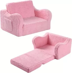 2-in-1 Toddler Soft Sherpa Couch Fold Out, Convertible Sofa to Lounger for - Picture 1 of 8
