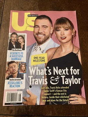 TAYLOR SWIFT & TRAVIS KELCE July 2024 US WEEKLY Magazine THE BECKHAMS / NEW - Image 1 of 4