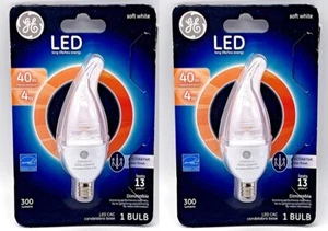 2 Pack- GE LED Candelabra Bulb 4w Dimmable Bent Tip Soft White 300 Lumens - Picture 1 of 1