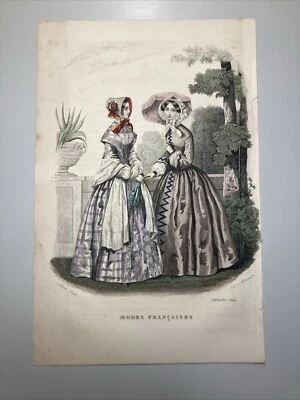 ca. 1849 kolorierter Stahlstich Modes Francais / Mode Kleider - Bild 1 von 3