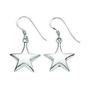 925 Sterling Silver Puffed Star Drop Earrings 31 x 14 mm With Gift Bag - Picture 1 of 8