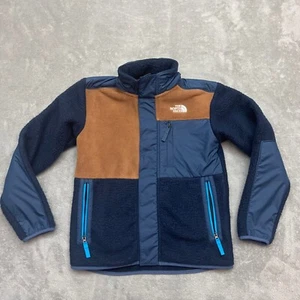 The North Face Teen Boy Size L 12 Snap Fleece Mashup Jacket Summit Navy Brown - Picture 1 of 10