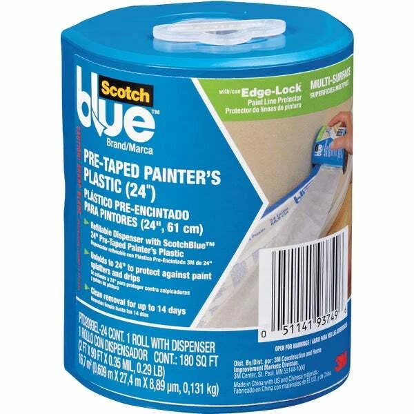Scotch Painter's Tape Ptd2093el 24 S ScotchBlue Pre Taped Plastic 24" Width Clea