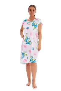 Ladies Nightdress 100%Cotton Cap Sleeve Short Nightwear Pansy Floral Lounge Wear - Picture 1 of 42