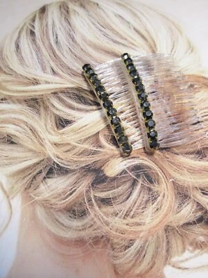 Par de pente de cabelo lateral cristal austríaco cor hematita 6 mm, gravata preta casamento - Imagem 1 de 4