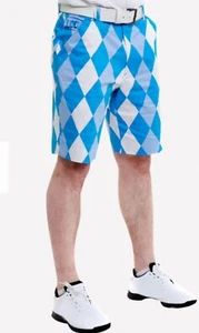 Royal & Awesome Mens Golf “Old Tom” Shorts Size 30 Argyle Carolina Blue & White - Picture 1 of 15
