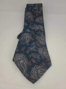 Johnny Carson Polyester Teal Grey Red Blue Paisley Woven Neck Tie 56"L × 4"W EUC - Picture 1 of 4