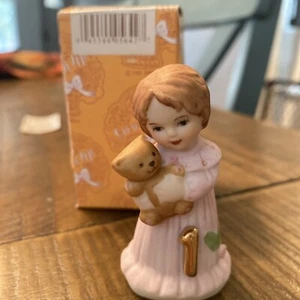 Enesco Growing Up Birthday Girls Age 1  Figurine 2.5" 1982 Brown Hair With Box - Picture 1 of 13